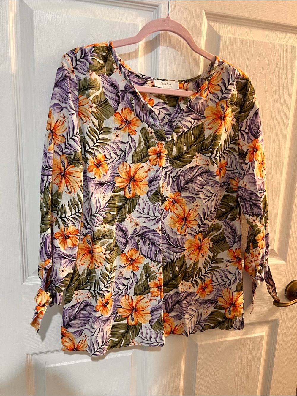 Coral Bay Tropical Floral Top in Orange, Purple & Green